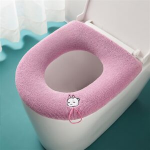 godeni winter bathroom toilet seat with handle closestool washable soft warmer mat pad cushion universal toilet seat bidet covers toilet seat (color : pink)