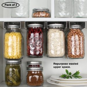 lopeztek Mason Jars Organizer, Canning Rack for 4 8 12 16 24 32 64 oz, Under Cabinet and Pantry Food Storage Hanger Accessories(2Pcs-Wide Mouth-Long)