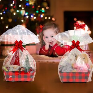 Kolewo4ever 36Pcs 12 Pack Christmas Basket Gift Set 8x10'' Gifts Baskets for Gifts Empty to Fill with Basket Empty, Basket Bags, Red Pull Bows for Christmas Holiday (Red and Black Plaid)