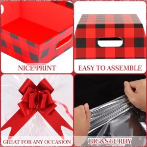 Kolewo4ever 36Pcs 12 Pack Christmas Basket Gift Set 8x10'' Gifts Baskets for Gifts Empty to Fill with Basket Empty, Basket Bags, Red Pull Bows for Christmas Holiday (Red and Black Plaid)