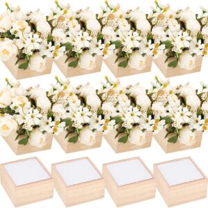 suzile 12 sets square rustic wooden box with foam blocks 4" x 4" x 2.3" unfinished wooden box small wooden box organizer container for floral arrangement, home decor, centerpiece, party, craft