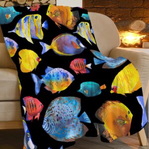 Tropical Fish Blanket Super Soft Warm Fluffy Flannel Colorful Fish Throw Blanket Cozy Fuzzy Plush Fishing Bedding Blanket Gift for Boys Girls Kids Teens Adults Couch Sofa 50"x40"