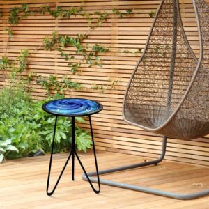 LIFFY Patio Side Table, Small Round End Table, Metal Side Table Outdoor, Small Porch Table for Indoor Balcony Furniture Decor (Blue 12 inch)