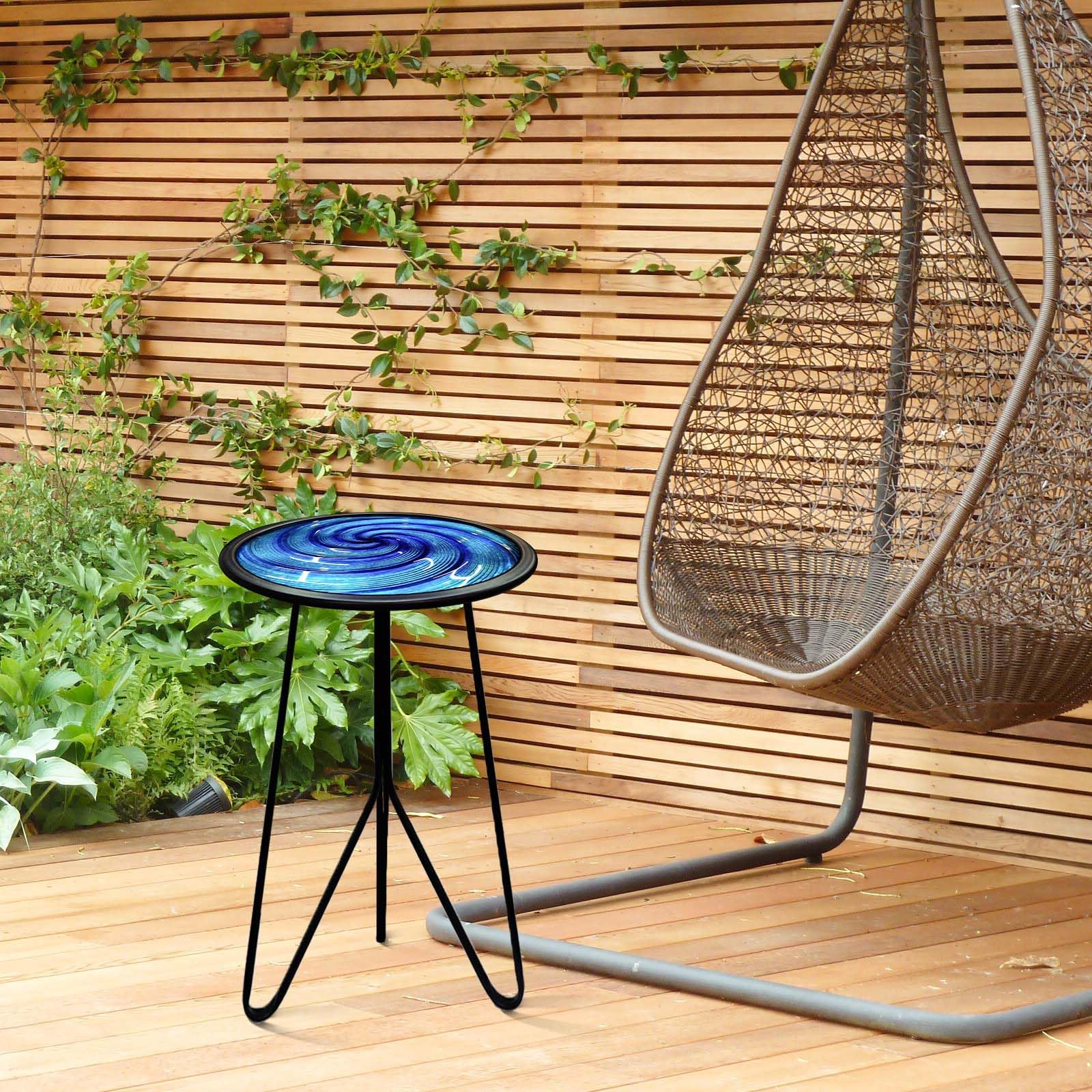 LIFFY Patio Side Table, Small Round End Table, Metal Side Table Outdoor, Small Porch Table for Indoor Balcony Furniture Decor (Blue 12 inch)