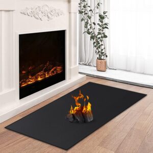 hearth rugs for fireplaces fire resistant, 48 x 28 x 0.04 inch fireproof fireplace mat hearth rug, hearth pads for wood stove fireplace indoor outdoor, protect floors carpets from sparks embers-black