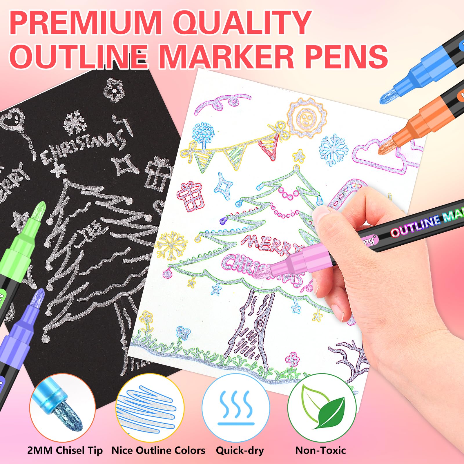 Gunsamg 48 Outline Markers for Teen Girl Gifts Trendy Stuff, Glitter Markers Metallic Markers for Doodle Writing,Art Supplies Crafts for girls 8-12