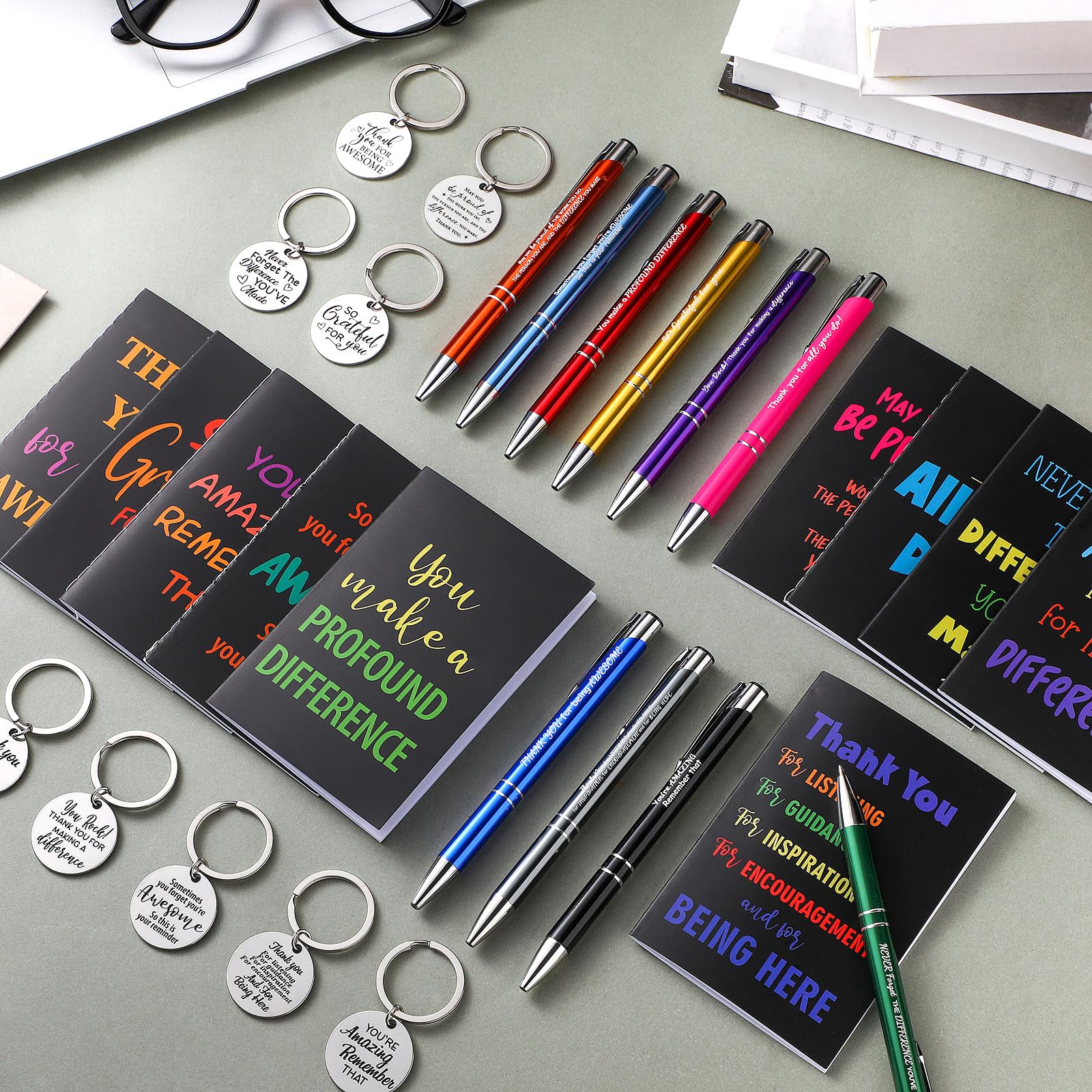 Yeaqee 180 Pcs Thank You Gifts Employees Appreciation Gifts Bulk for Coworkers Inspirational Notebook Pen Keychain(Vintage)