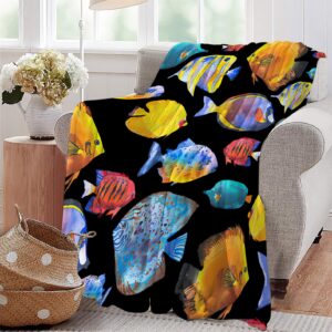 Tropical Fish Blanket Super Soft Warm Fluffy Flannel Colorful Fish Throw Blanket Cozy Fuzzy Plush Fishing Bedding Blanket Gift for Boys Girls Kids Teens Adults Couch Sofa 50"x40"