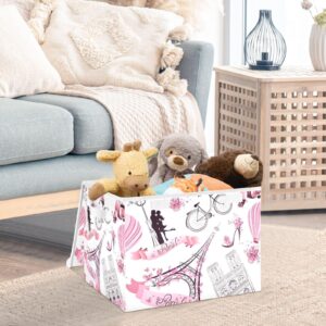 MFTJYO Storage Bin with Lid Paris Eiffel Tower Theme Foldable Storage Box Washable Fabric Storage Cubes Bin Organizer Basket Closet for Home Bedroom Closet Nursery Office