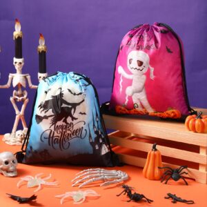 Paterr 16 Pcs Halloween Party Favor Halloween Drawstring Bag Pumpkin Witch Ghost Carnival Candy Goodie Treat Gift Bag for Halloween Birthday Party Decor, 10 x 12 Inch