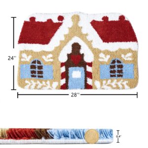 Estmy Cute Gingerbread House Christmas Rug for Bathroom Kitchen Decorations Festive Seasonal Holiday Sweet Candyland Bedroom Accent Rugs, Non-Slip Plush 24''W x 31''L Indoor Rugs