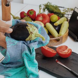 sea me at home Dish Towels for Kitchen, Jacquard Tea Towel Set, Stylish and Functional, A Great Gift for Any Home, 100% Turkish Cotton Towel Set of 4 (Garden Vegetables)