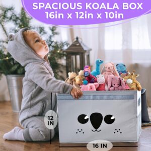 QUOKKA Toy Storage Box for Boys and Girls - 16x12x10In Koala Toy Chest Organizer for Kids - | Collapsible | Handles | Flip-Top Lids | - Fabric Foldable Bin for Playroom - Nursery Room Organization