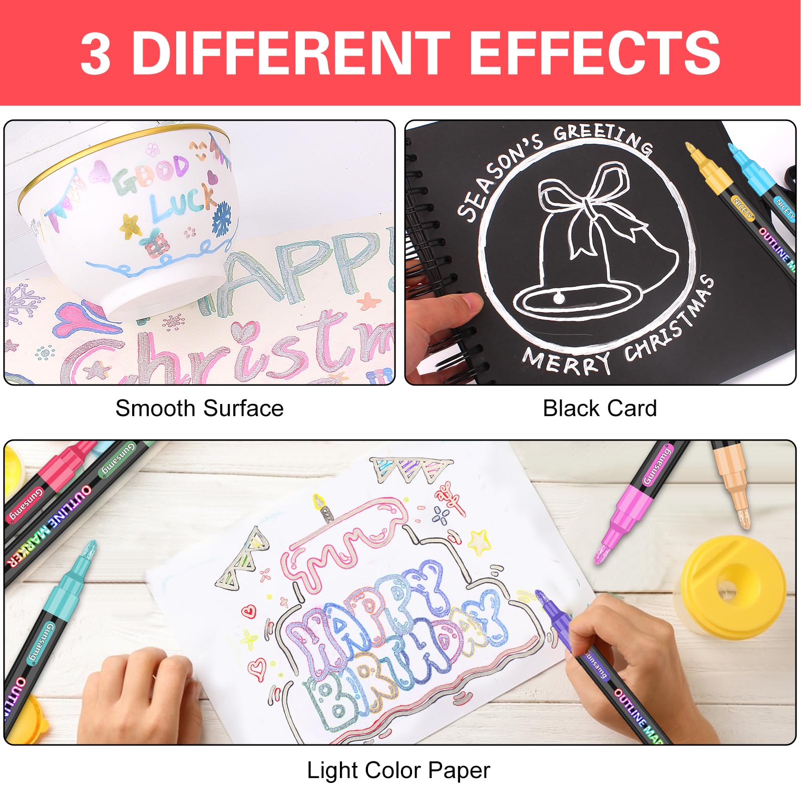 Gunsamg 48 Outline Markers for Teen Girl Gifts Trendy Stuff, Glitter Markers Metallic Markers for Doodle Writing,Art Supplies Crafts for girls 8-12