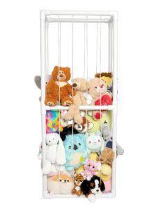 lilly's love stuffed animal zoo storage - standing storage organizer display | made from furniture-grade, easy to assemble pvc, stores more stuffies than hammocks & bean bags | 55" x 22" x 12", white