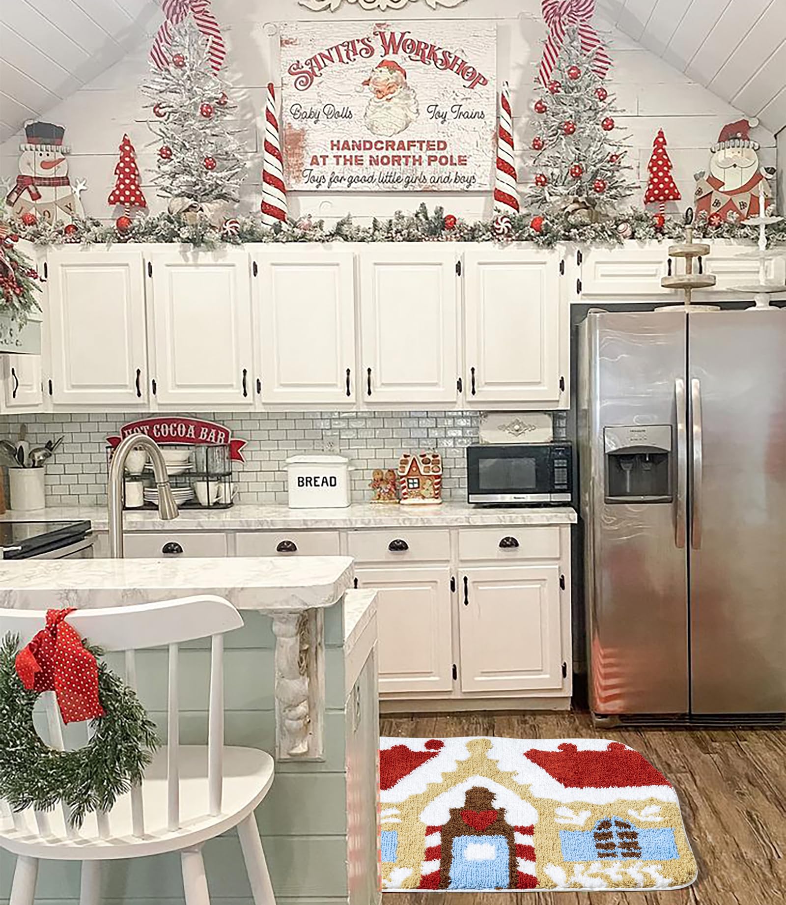 Estmy Cute Gingerbread House Christmas Rug for Bathroom Kitchen Decorations Festive Seasonal Holiday Sweet Candyland Bedroom Accent Rugs, Non-Slip Plush 24''W x 31''L Indoor Rugs