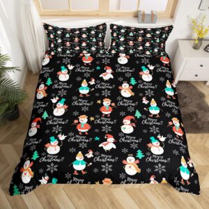 feelyou merry christmas tree and snowman bedding set for kids boys girls snowflake comforter cover set queen size merry christmas duvet cover bedroom decor bedspread cover bedding collection 3pcs