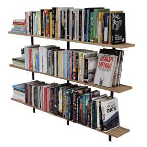 wallniture nola 48"x6" floating shelves wall mounted, wall bookshelf living room, rustic wall shelves for bedroom, floating shelf for kitchen & pantry, set of 3, burnt