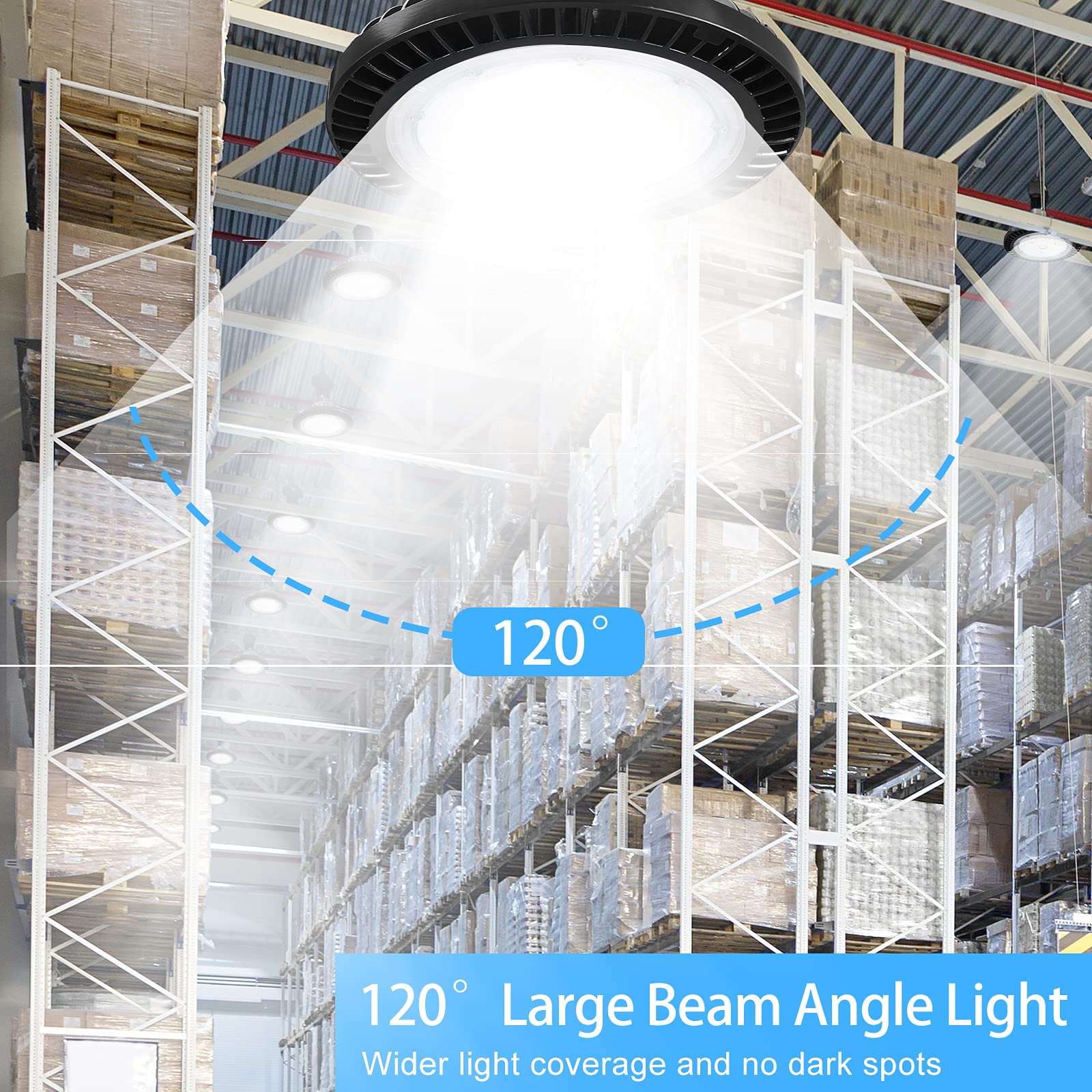 Qmix 150W High Bay LED Light, 22500 Lumens 5000K Daylight UFO High Bay Shop Light, Equivalent to 600W MH/HPS, DLC ETL Listed IP65 Waterproof Commercial Bay Lighting