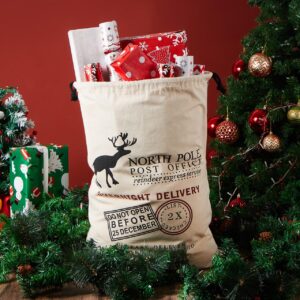 JOYIN Christmas Burlap Gift Bag 26" x 19" Inch, Extra Large Santa Sack with Drawstring for Xmas Presents Package Storage, Reusable Holiday Party Supplies Christmas Party Favors