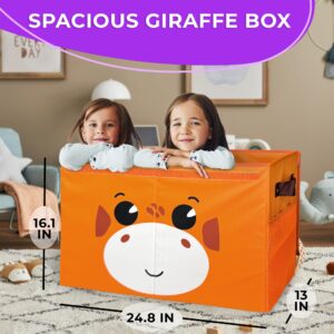 QUOKKA Toy Storage Box for Boys and Girls - 24.8x16.1x13 In Giraffe Toy Chest Organizer for Kids - Collapsible Handles - Flip Top Lids - Fabric Foldable Bin for Playroom - Nursery Room Organization