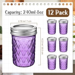 Zhehao 12 Pcs Mason Canning Jars 8 oz Jelly Jars with Regular Lids Mini Honey Jars for Wedding Shower Favors DIY Projects Candle Holding Spice Jam Fruit Smoothie Salad Dressing Ketchup (Purple)