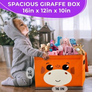 QUOKKA Toy Storage Box for Boys and Girls - 16x12x10 In Giraffe Toy Chest Organizer for Kids - Collapsible Handles - Flip Top Lids - Fabric Foldable Bin for Playroom - Nursery Room Organization