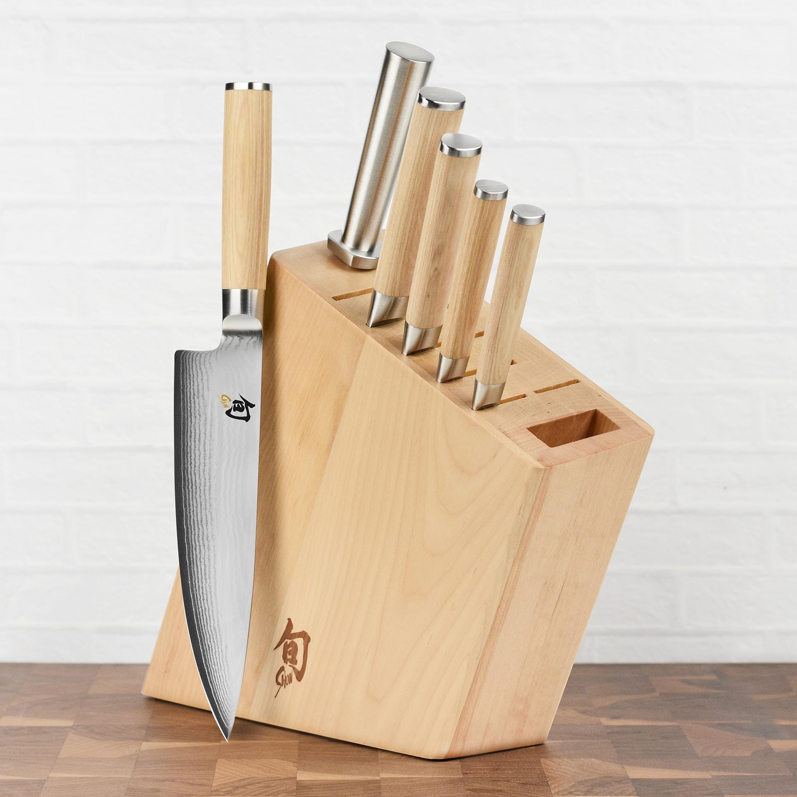 Shun Classic Blonde 7 Piece Knife Set with Angled Birch Block