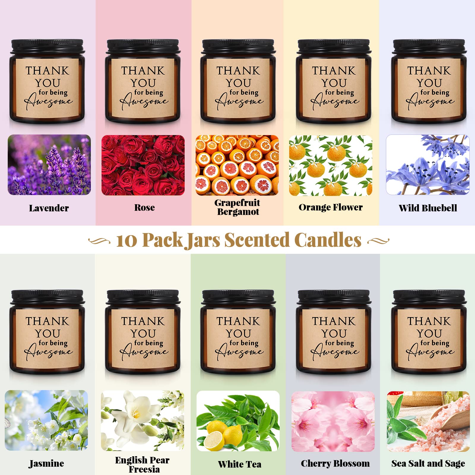 MTLEE 20 Pcs Thank You Candles Bulk 3.5 Oz Thank You for Being Awesome Scented Candles Employee Appreciation Gifts Inspirational Candles for Women Secretaries Coworkers(Tea Color)