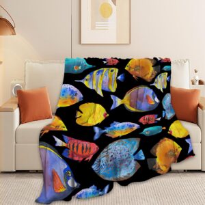 Tropical Fish Blanket Super Soft Warm Fluffy Flannel Colorful Fish Throw Blanket Cozy Fuzzy Plush Fishing Bedding Blanket Gift for Boys Girls Kids Teens Adults Couch Sofa 50"x40"