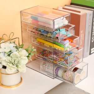 Hipiwe 5-Drawers Plastic Storage Organizer, Clear Hair Accessories Organizer with Large Capacity for Bathroom, Dresser, Cosmetic Hair Tie Container for Girls Women