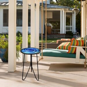 LIFFY Patio Side Table, Small Round End Table, Metal Side Table Outdoor, Small Porch Table for Indoor Balcony Furniture Decor (Blue 12 inch)