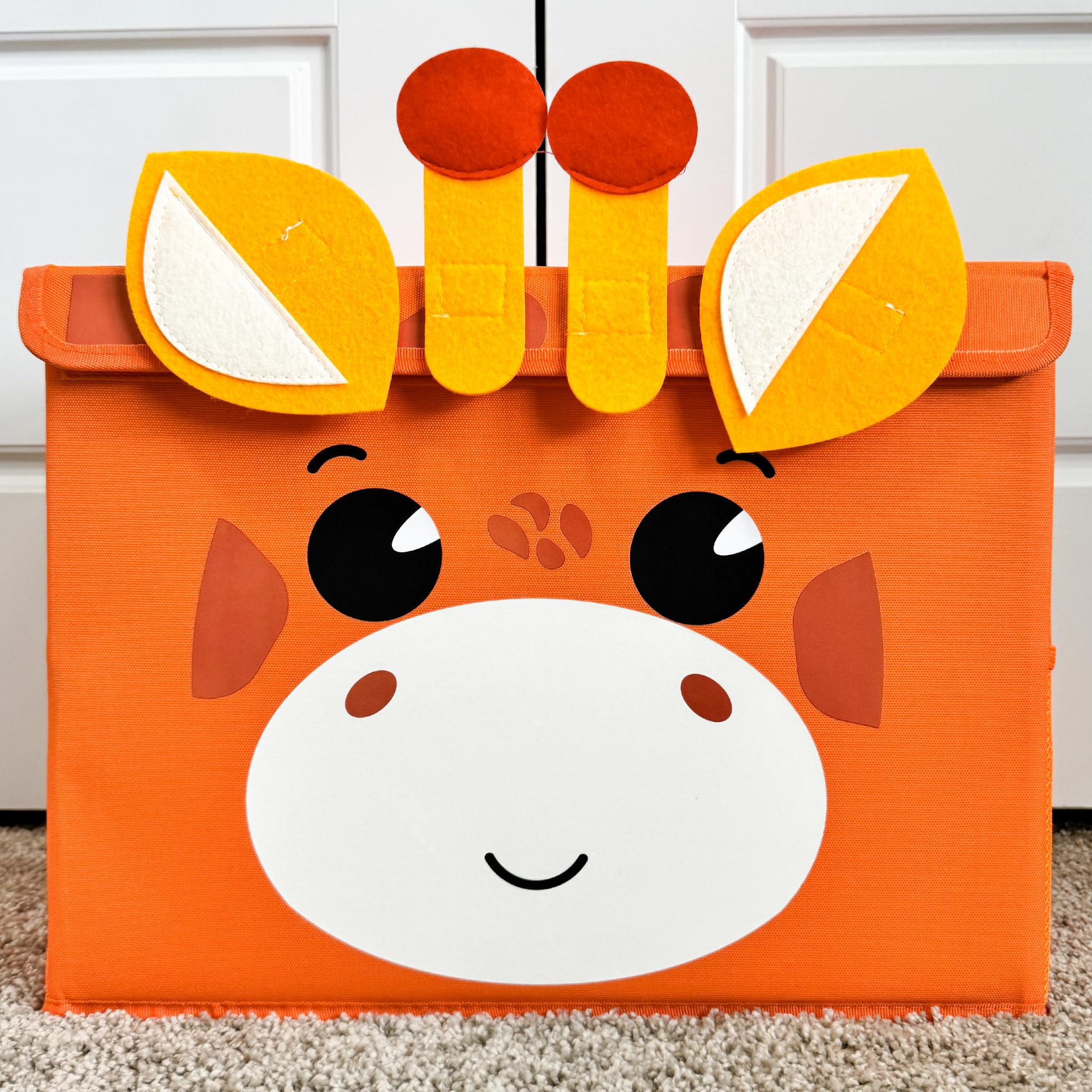 QUOKKA Toy Storage Box for Boys and Girls - 16x12x10 In Giraffe Toy Chest Organizer for Kids - Collapsible Handles - Flip Top Lids - Fabric Foldable Bin for Playroom - Nursery Room Organization