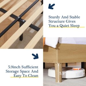 VECELO Queen Bed Frame Upholstered Platform Beds with Height-Adjustable Cotton and Linen Headboard, Heavy Duty Wood Slats, 6" Under-Bed Space, Noise-Free, No Box Spring Needed,Easy Assembly