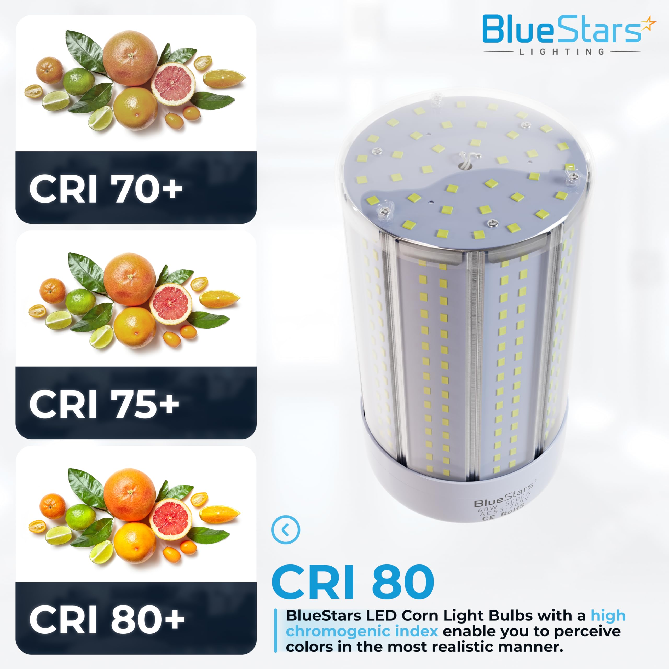 BlueStars Super Bright 60W E26 LED Corn Light Bulbs E26 Medium Base 4200 Lumens (550W Equivalent) Cool White 5000K, for Homes, Outdoors, Commercial, Warehouses, Garage & Backyard Lighting