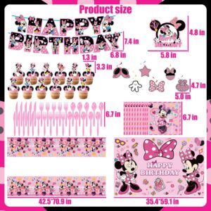 Mouse Birthday Party Supplies, Mouse Party Decorations, Pink Mouse Birthday Decorations Includes Happy Birthday Banner, Balloons, Stickers, Backdrop, Pink Tableware, Hanging Swirls