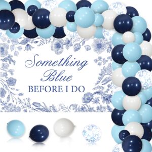 joymemo something blue before i do bridal shower decorations for women, blue and white balloons garland arch kit with blue flower party backdrop, i do diamond ring balloon, bachelorette party