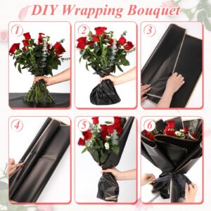 RowinsyDD 20 Sheets Black Flower Wrapping Paper, Waterproof Packaging Paper for Floral Bouquets, 22.8 x 22.8 inch Gift Packing Florist Supplies