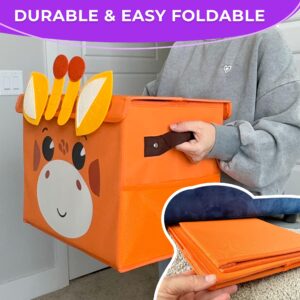 QUOKKA Toy Storage Box for Boys and Girls - 16x12x10 In Giraffe Toy Chest Organizer for Kids - Collapsible Handles - Flip Top Lids - Fabric Foldable Bin for Playroom - Nursery Room Organization