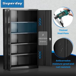 Superday Lockable Storage Cabinet, 71" Garage Storage Cabinets with Lock, Black Metal Cabinet with 2 Doors and 4 Adjustable Shelves for Home Office, Classroom, Bathroom, File, Easy Assemble