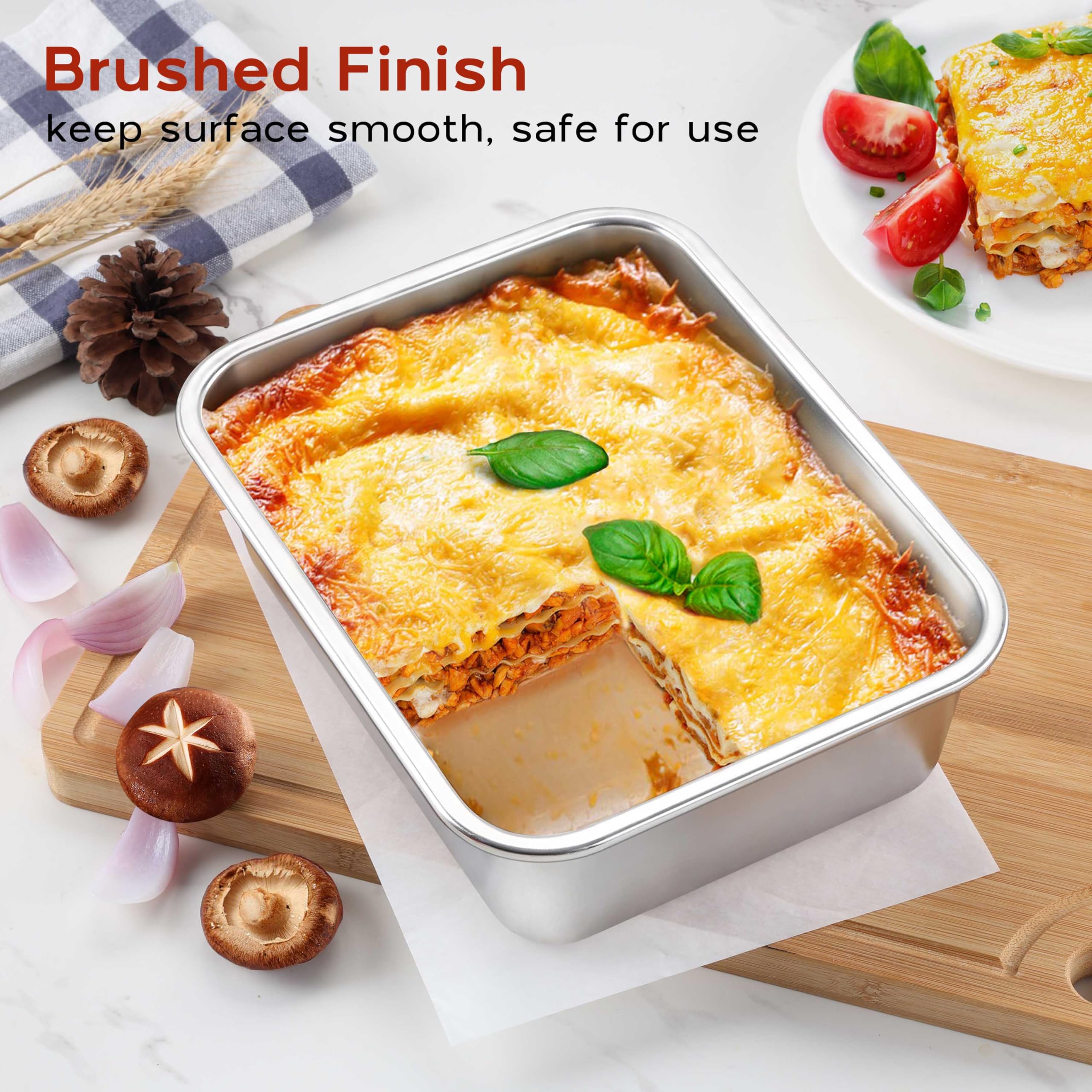 Onader 9 x 11 Inch Lasagna Pan Deep Stainless Steel Baking Pan Set of 2 Rectangular Cake Pan