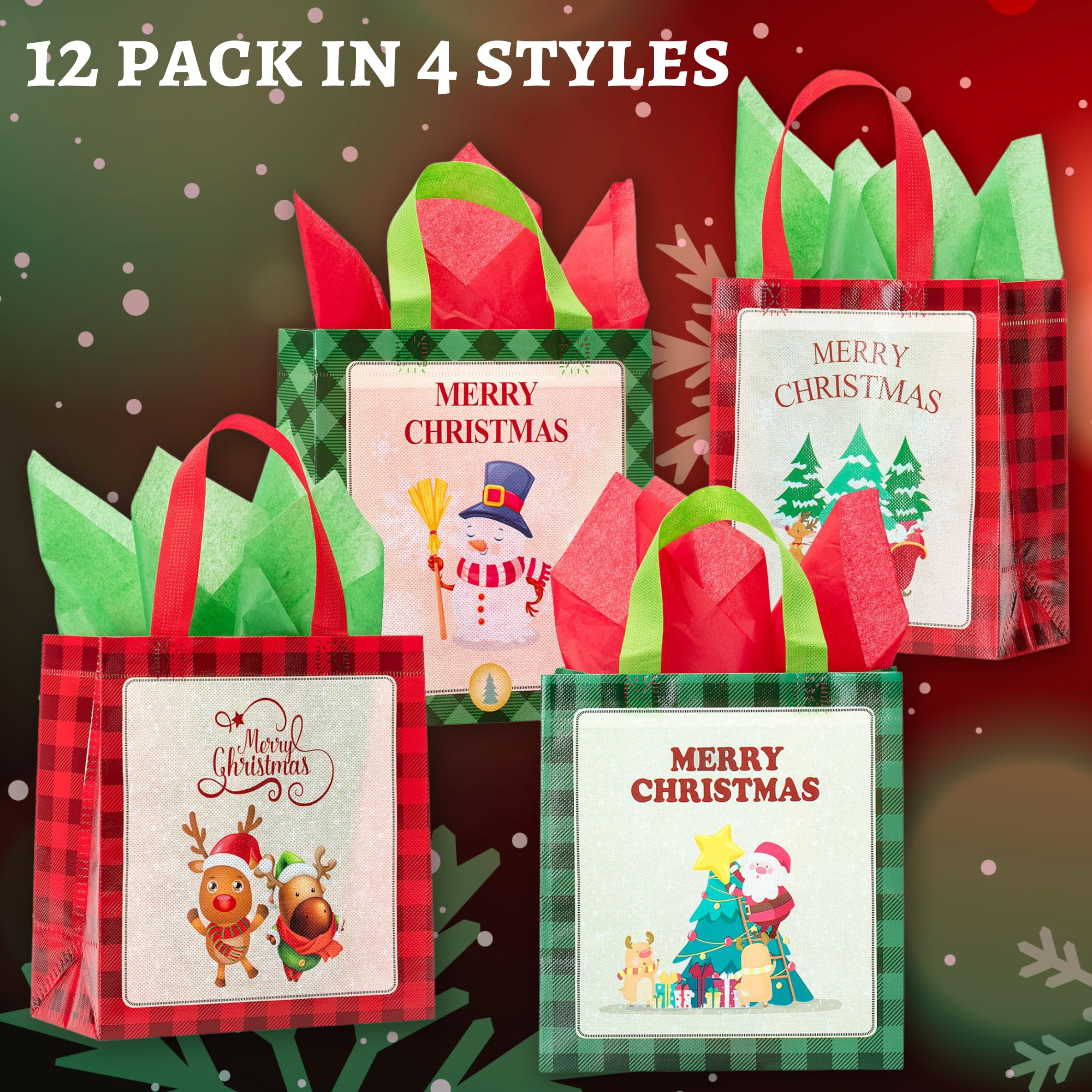 Mr. Pen- Reusable Christmas Gift Bags, 12 Pcs, Xmas Gift Bags Christmas Tote Bags with Handles, Reusable Christmas Bags for Gifts, Holiday Gift Bags, Christmas Reusable Bags, Christmas Totes