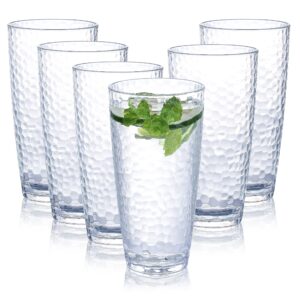 fifthavefair plastic unbreakable tumblers cups 25oz, set of 6 plastic highball drinking glasses, plastic large drinking cups set (clear)