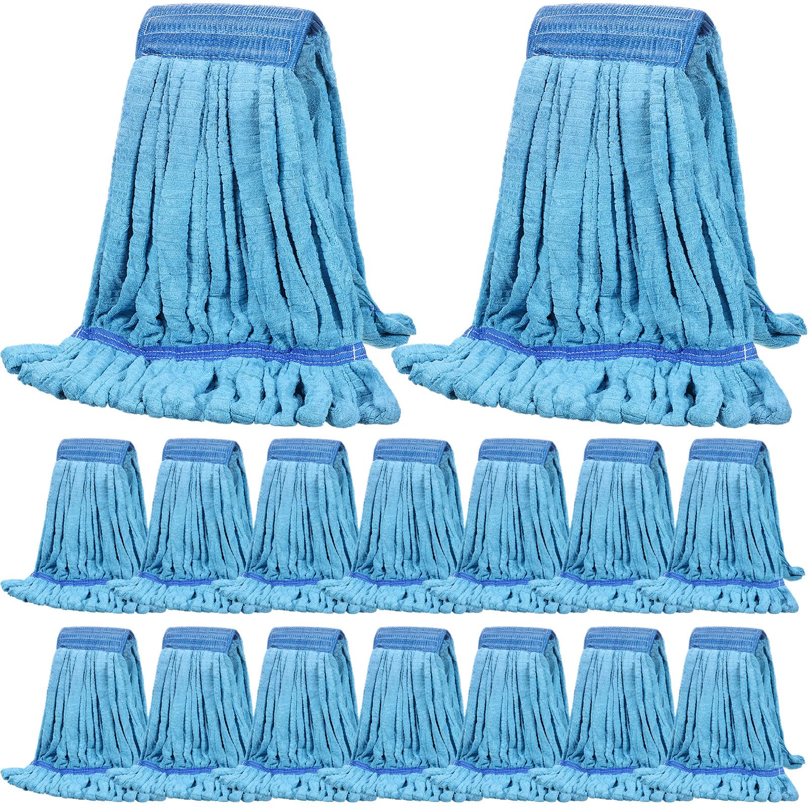 Lallisa 16 Pcs Bulk Commercial Mop Head Replacement 18 oz Tube Microfiber Mop Heads for Floor Cleaning Industrial Mop Heads Blue Looped End Wet Mop Head Refill for Home Commercial Industrial Use