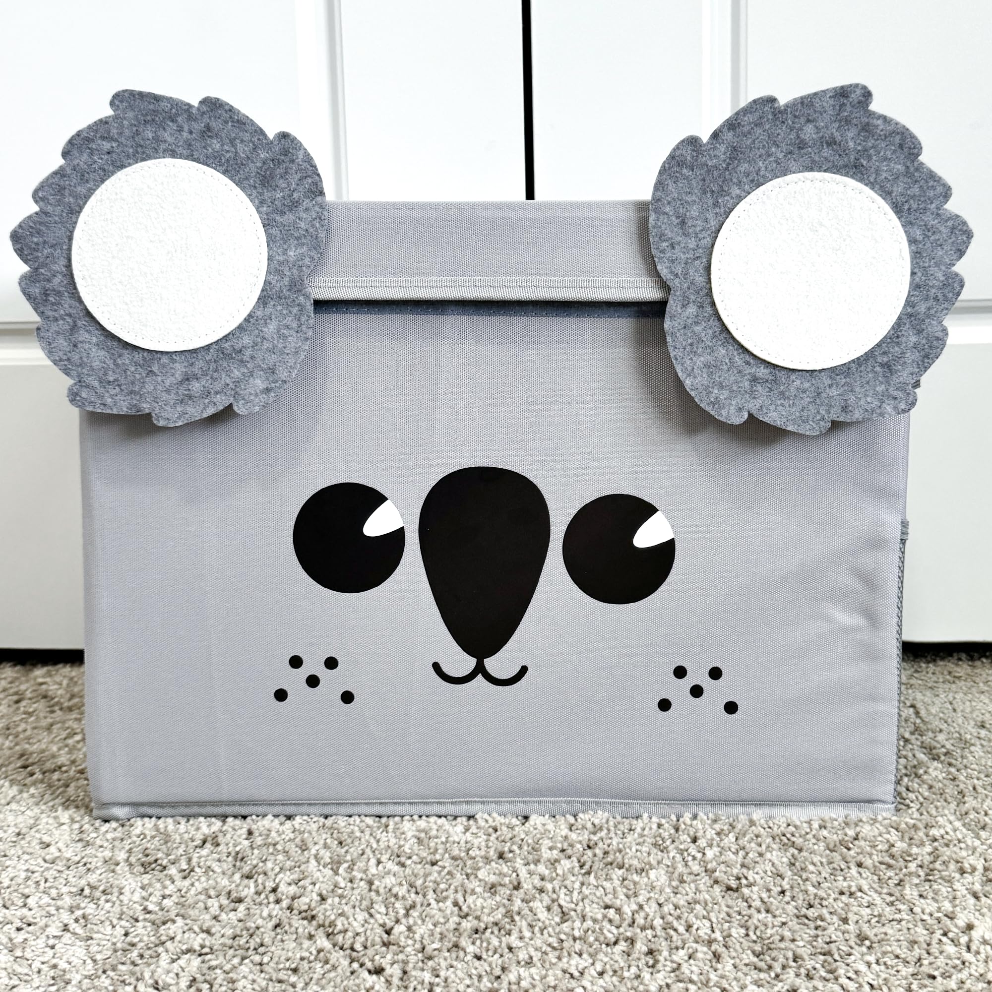 QUOKKA Toy Storage Box for Boys and Girls - 16x12x10In Koala Toy Chest Organizer for Kids - | Collapsible | Handles | Flip-Top Lids | - Fabric Foldable Bin for Playroom - Nursery Room Organization