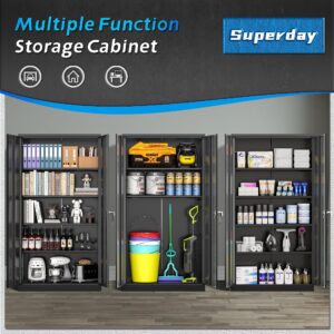 Superday Lockable Storage Cabinet, 71" Garage Storage Cabinets with Lock, Black Metal Cabinet with 2 Doors and 4 Adjustable Shelves for Home Office, Classroom, Bathroom, File, Easy Assemble