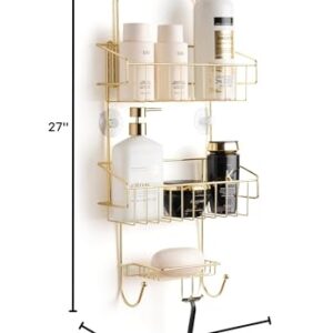 SIMPLI COZY Large Iron Gold Shower Caddy – No Drilling Required – Two-Tier Storage – Razor & Loofah Holders – Ideal for Modern & Clean Aesthetic Decor 4.5" D x 12" W x 27" H