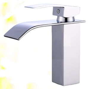 Faucet, Bathtub Faucets Washbasin Hot Handle Interface Pe Hole Copper Spout Inlet Waterfall with Water and Cold Sink Lavatory Faucet Wash Tube Cm Bathroom/Kitchen for Wide- Mouth Single (Color : SIL