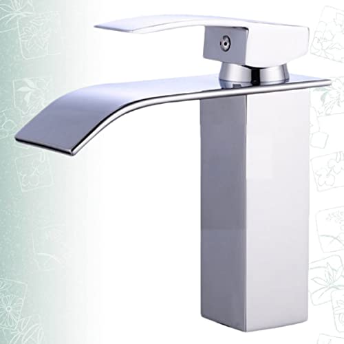 Faucet, Bathtub Faucets Washbasin Hot Handle Interface Pe Hole Copper Spout Inlet Waterfall with Water and Cold Sink Lavatory Faucet Wash Tube Cm Bathroom/Kitchen for Wide- Mouth Single (Color : SIL