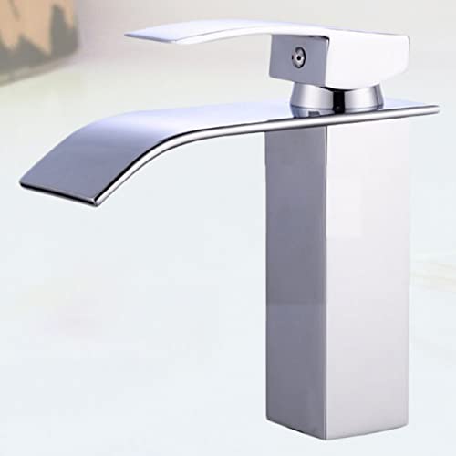 Faucet, Bathtub Faucets Washbasin Hot Handle Interface Pe Hole Copper Spout Inlet Waterfall with Water and Cold Sink Lavatory Faucet Wash Tube Cm Bathroom/Kitchen for Wide- Mouth Single (Color : SIL